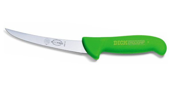 Vykosťovací nůž se zahnutou čepelí, neohebný, zelený v délce 15 cm